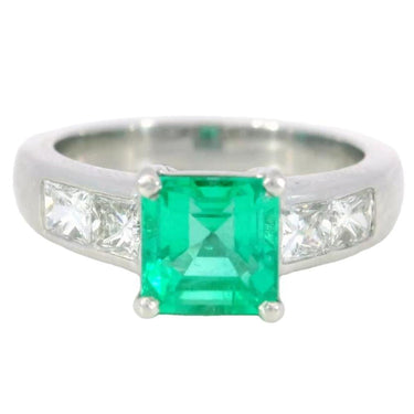 Vintage Emerald Engagement Ring Diamond Accents AGL CERT Platinum Size 6 ~2.2ctw