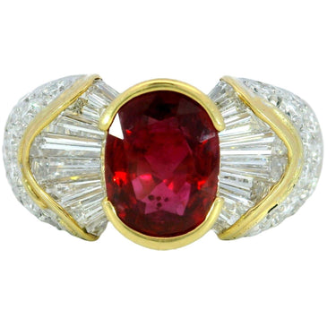 Estate Ruby Diamond Cocktail Ring 18K Yellow Gold ~3.8ctw AGL Certified
