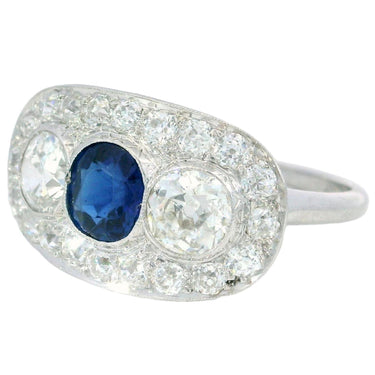 Art Deco Three Stone Ring Sapphire Diamond Platinum 14K sz 10.75 AGL CERTIFIED