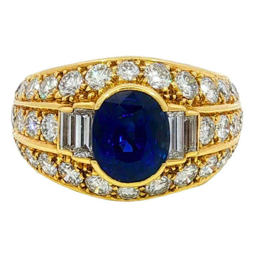 Cartier No Heat Sapphire Diamond Ring Royal Blue 18K Yellow Gold ~5.71ctw