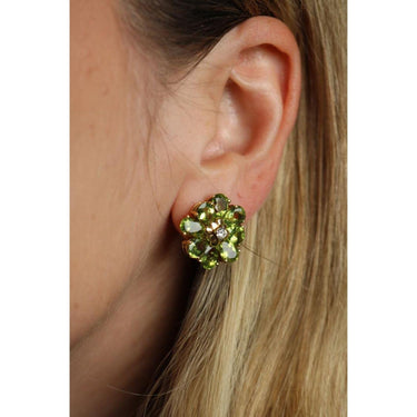 Maz Flower Cluster Earrings 14k Peridot Diamond Earrings Yellow Gold ~12.32ctw
