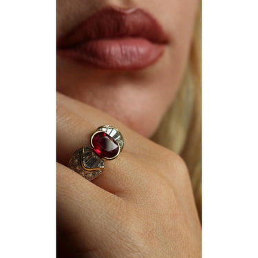 Estate Ruby Diamond Cocktail Ring 18K Yellow Gold ~3.8ctw AGL Certified