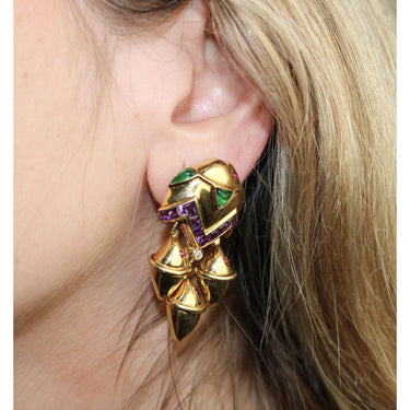 Estate 18K Fish Earrings Yellow Gold Clip-ons 1970s Designer Style
