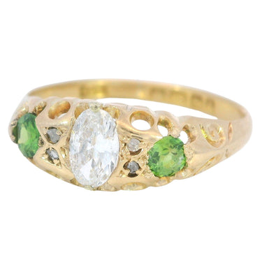 Victorian Demantoid Diamond Ring 18K Yellow Gold English ~0.7ctw