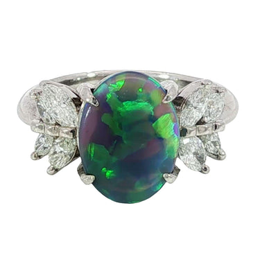 Estate Platinum Black Opal Diamond Ring ~2.7ctw Natural Opal