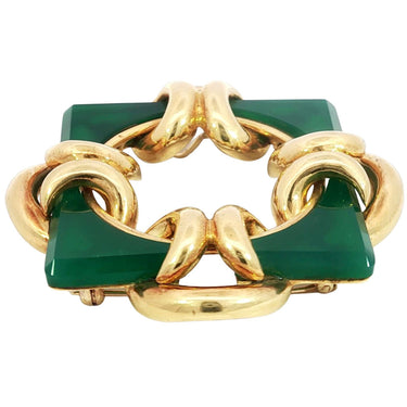 Tiffany & Co. 18K Pendant Geometric Green Stone Pendant brooch Yellow Gold