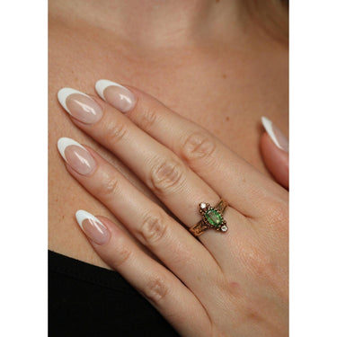 Victorian Demantoid Diamond Three Stone Ring 14K Rose Gold ~1.31ctw