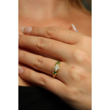 Victorian Demantoid Diamond Ring 18K Yellow Gold English ~0.7ctw