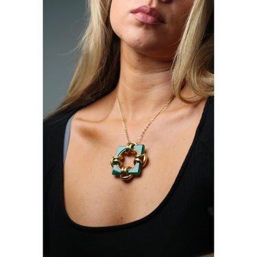 Tiffany & Co. 18K Pendant Geometric Green Stone Pendant brooch Yellow Gold
