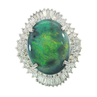 Estate Platinum Black Opal Diamond Ballerina Setting Ring ~9.13ctw