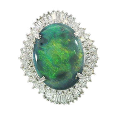 Estate Platinum Black Opal Diamond Ballerina Setting Ring ~9.13ctw