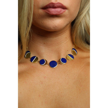 Estate 18K Moon Necklace by Pamela Love 'Moon Phase' Lapis Diamonds Yellow Gold