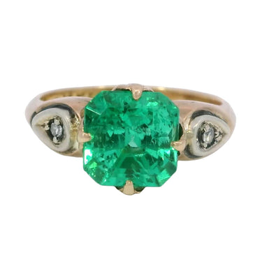 Victorian Emerald Engagement Ring 2.22ct Columbian F1 GIA Ring 14K