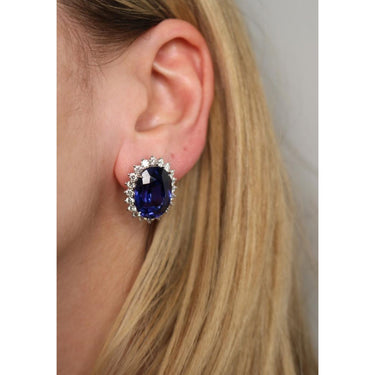 Modern Tanzanite and Diamond Cluster Earrings in 18K White Gold ~30.85ctw