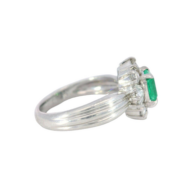 Vintage Classic Platinum Emerald and Diamond Cluster Ring 1.07ctw