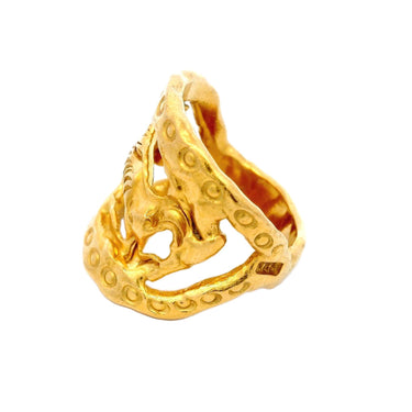 Jean Mahie Paris 1970s Abstract Creature Ring in 22 Karat Yellow Gold