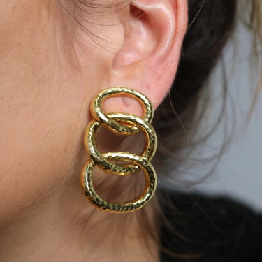 David Webb Hammered Door Knocker Earrings Three Hoop 18K Yellow Gold