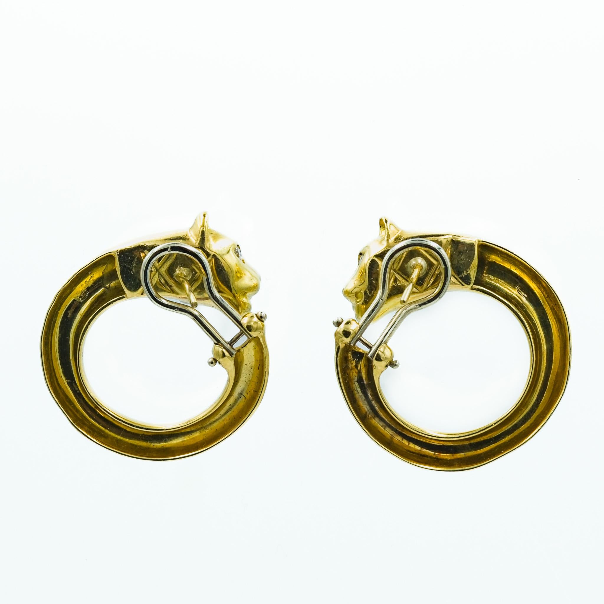 Cartier Vintage Panthère Yellow, White And Rose Gold Emerald Onyx Clip On Earrings Cartier Vintage Panthère Yellow, White And Rose Gold Emerald Onyx Clip On Earrings