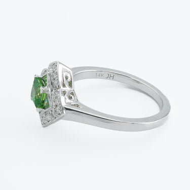 Modern Tsavorite and Diamond Cluster Ring in 14 Karat White Gold