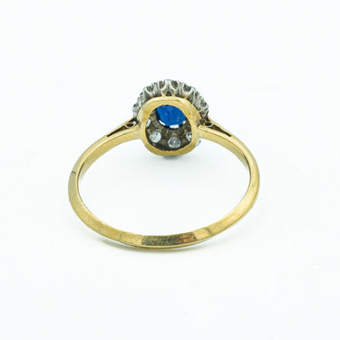 Victorian Sapphire and Diamond Cluster Ring Platinum Top and 18k Gold