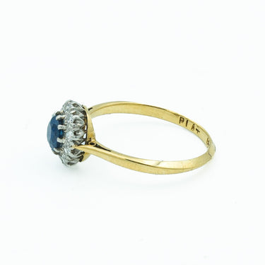 Victorian Sapphire and Diamond Cluster Ring Platinum Top and 18k Gold