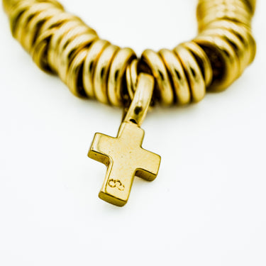 Modernist 18 Karat Gold Loop Link and Cross Charm Stretchable Bracelet