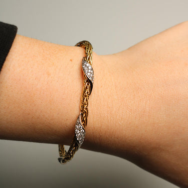 Vintage 5 Row Braided Diamond 18K Gold Bracelet German Made Size 6.75"