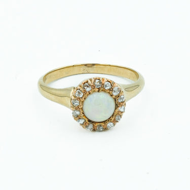 Victorian Opal and Rose Cut Diamond Cluster Ring in 14 Karat Gold