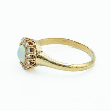 Victorian Opal and Rose Cut Diamond Cluster Ring in 14 Karat Gold