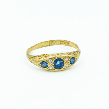 Antique Victorian English Birmingham 18k Yellow Gold Sapphire and Diamond Ring