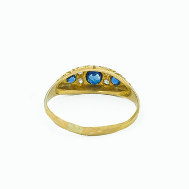 Antique Victorian English Birmingham 18k Yellow Gold Sapphire and Diamond Ring