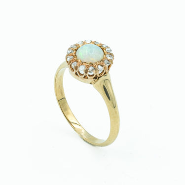 Victorian Opal and Rose Cut Diamond Cluster Ring in 14 Karat Gold