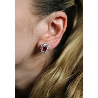 Vintage Ruby Diamond Halo Stud Earrings Platinum 14K Backs Burma Heated ~4.4ctw