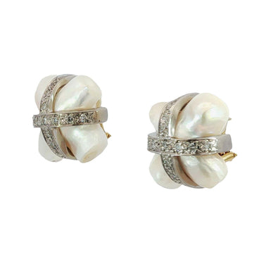 MAZ Pearl Diamond Earrings 18K Mother of Pearl White & Yellow Gold ~.78ctw