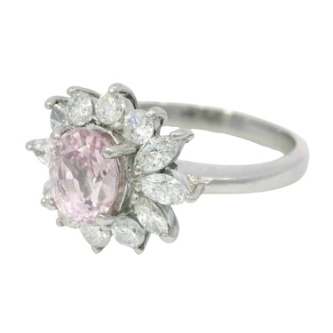 Estate Pink Sapphire Diamond Cluster Platinum Ring Size 6.75 ~2.33ctw