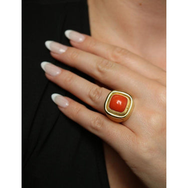 Estate Maz 18K Coral Statement Cocktail Ring Yellow Gold Size 6.5