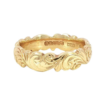 Antique 14k Yellow Gold Scroll Work Engraved Band Ring Size 6.25