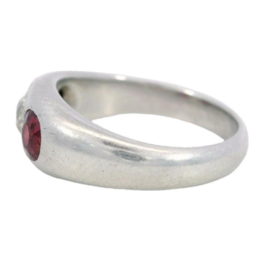 Platinum Three Stone Gypsy Ring Rubies Diamond Center Late Deco 1950's