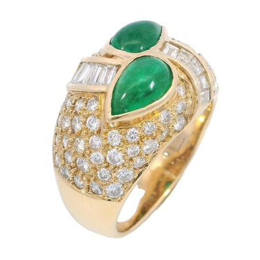 Estate 18K Pave Diamond Cocktail Ring Emerald Cabochon 18k Yellow Gold ~3.81ctw