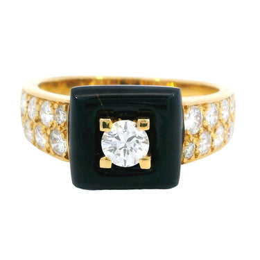 Van Cleef & Arpels Pave Diamond Black Onyx Band Ring 18K Yellow Gold Size 7