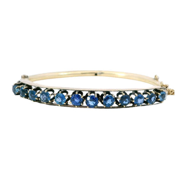 Victorian Yogo Montana Blue Sapphire Bangle Bracelet 14K Gold ~4.6ctw