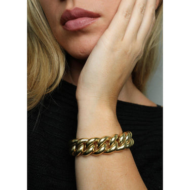 Vintage 18K Curb Link Chunky Bracelet Yellow Gold 61 Grams