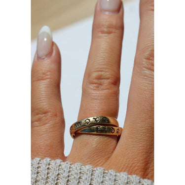 Vintage 14K Rolling Ring Yellow Gold Black Enamel SZ6 'Amore Fide' 'Love Faith'