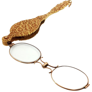 Antique 14K Lorgnette Readers Floral Pattern Art Nouveau Yellow Gold