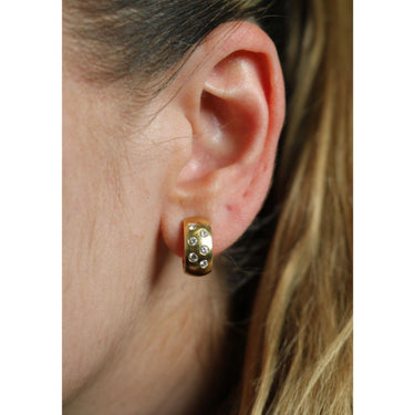 Vintage 18K Diamond Huggie Hoop Earrings Yellow Gold ~.54ctw Diamonds