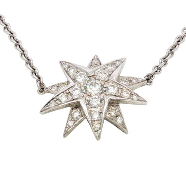 Diamond Starburst Pendant Necklace 18K White Gold  ~1.0ctw