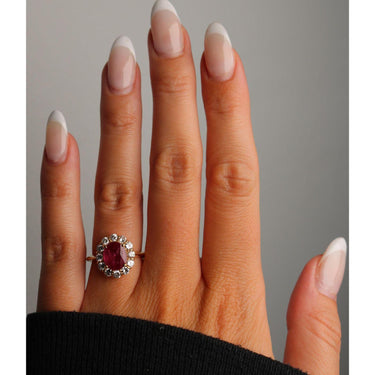 18K Ruby Diamond Halo Ring Estate Yellow Gold Size 6 ~2.59ctw