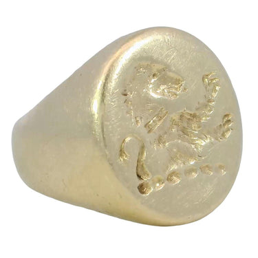 Vintage Lion Signet Ring 14K Yellow Gold Size 7.25