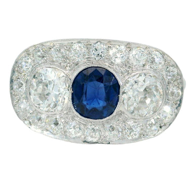 Art Deco Three Stone Ring Sapphire Diamond Platinum 14K sz 10.75 AGL CERTIFIED