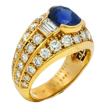 Cartier No Heat Sapphire Diamond Ring Royal Blue 18K Yellow Gold ~5.71ctw